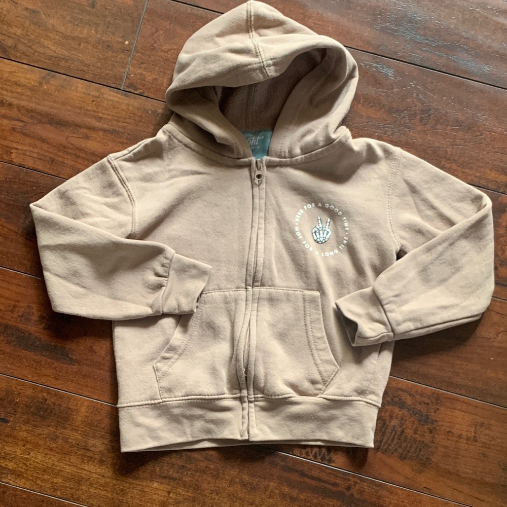 Kids Zip-Up Hoodie with Positive Graphic in Beige